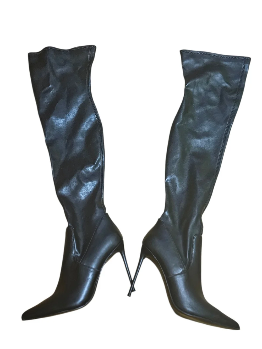 ​Steve Madden Viktory Black Faux Leather Over-the-Knee Stiletto Boots Women's 8